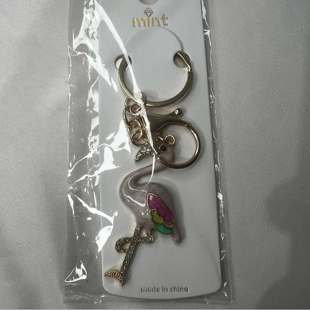 Mint Flamingo Keychain with Pink and Gold Accents